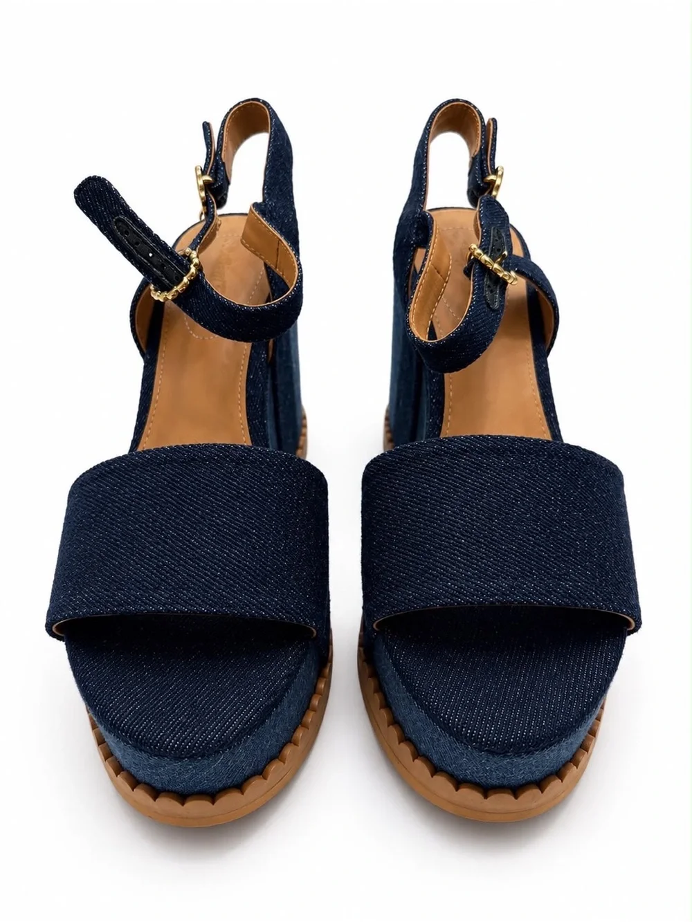 See By Chloe Navy Denim Platform Wedge Sandals